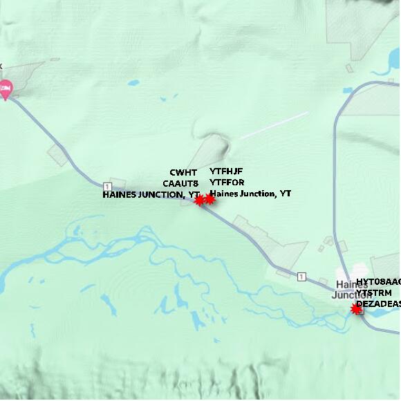 map at zoomlvl 10x10 kilometres for HAINES JUNCTION