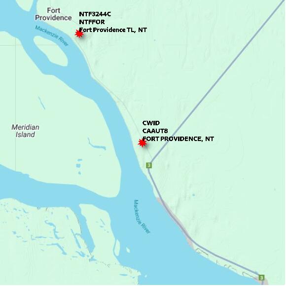 map at zoomlvl 10x10 kilometres for FORT PROVIDENCE