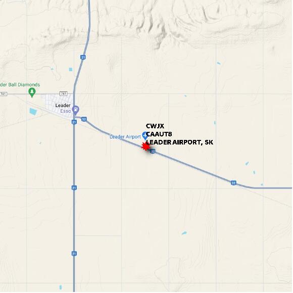 map at zoomlvl 10x10 kilometres for LEADER AIRPORT