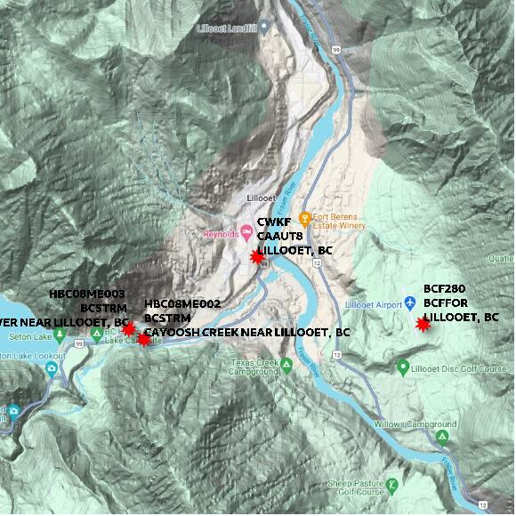 map at zoomlvl 10x10 kilometres for LILLOOET