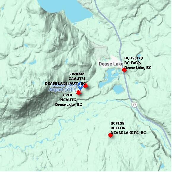 map at zoomlvl 10x10 kilometres for DEASE LAKE (AUT)