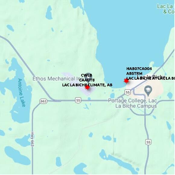 map at zoomlvl 10x10 kilometres for LAC LA BICHE CLIMATE