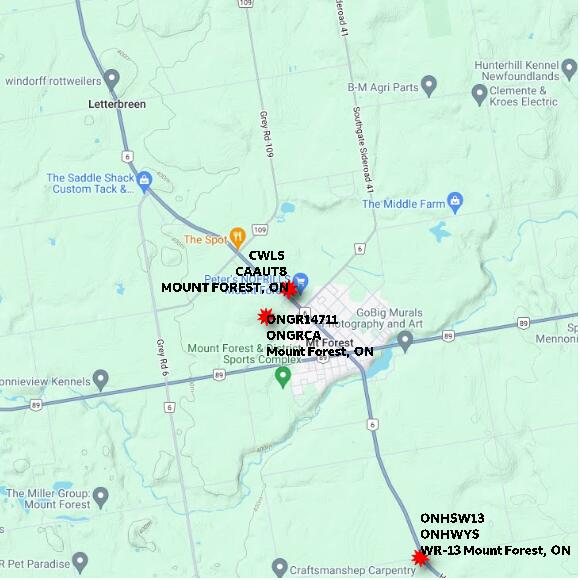 map at zoomlvl 10x10 kilometres for MOUNT FOREST