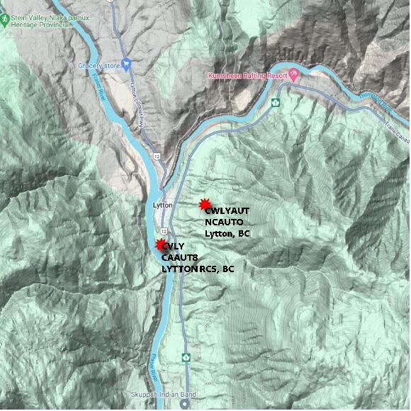 map at zoomlvl 10x10 kilometres for Lytton