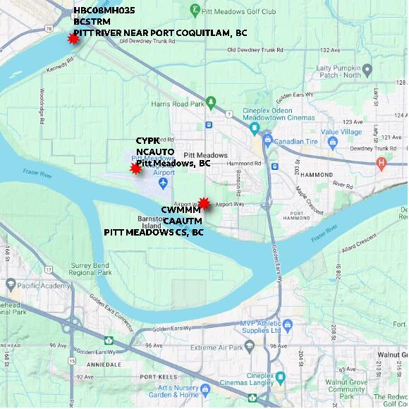 map at zoomlvl 10x10 kilometres for PITT MEADOWS CS