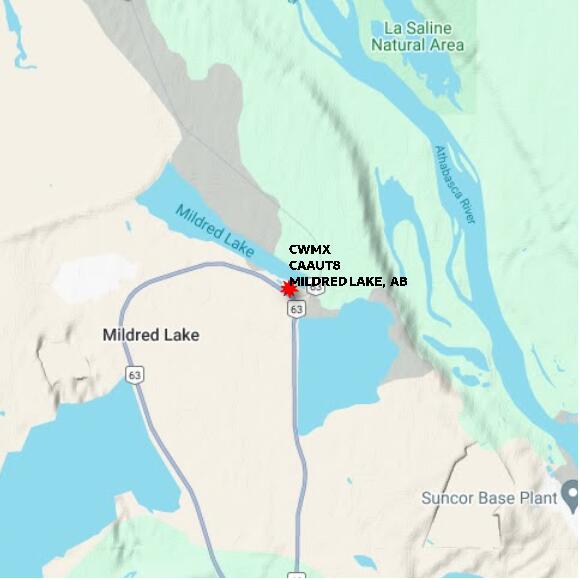 map at zoomlvl 10x10 kilometres for MILDRED LAKE