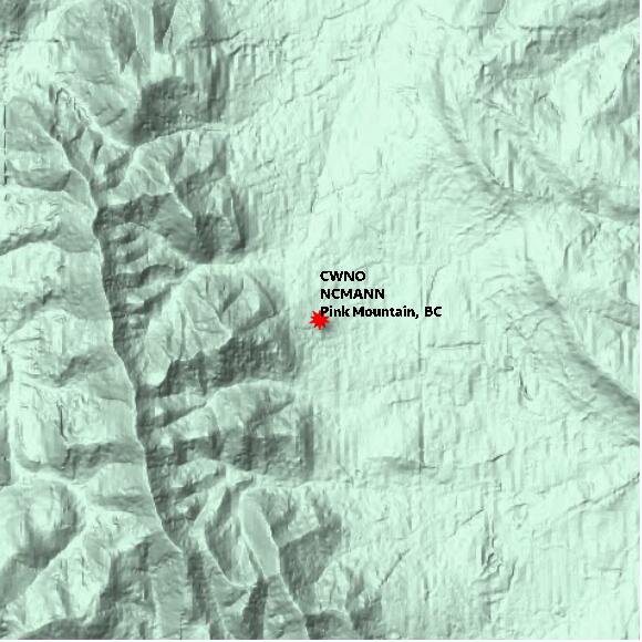 map at zoomlvl 10x10 kilometres for Pink Mountain