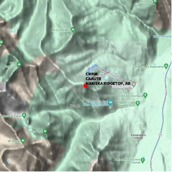 map at zoomlvl 10x10 kilometres for NAKISKA RIDGETOP