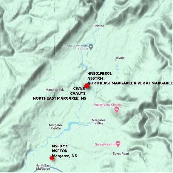 map at zoomlvl 10x10 kilometres for NORTHEAST MARGAREE
