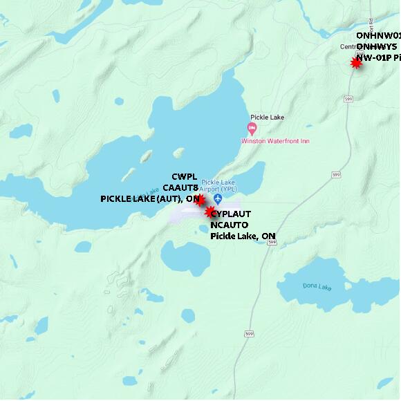 map at zoomlvl 10x10 kilometres for PICKLE LAKE (AUT)