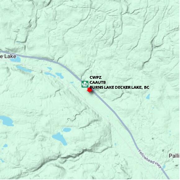 map at zoomlvl 10x10 kilometres for BURNS LAKE DECKER LAKE