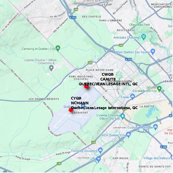 map at zoomlvl 10x10 kilometres for QUEBEC/JEAN LESAGE INTL