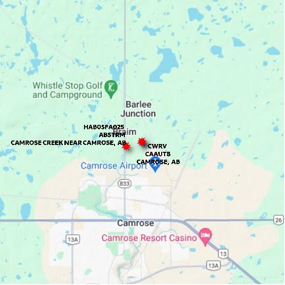 map at zoomlvl 10x10 kilometres for CAMROSE