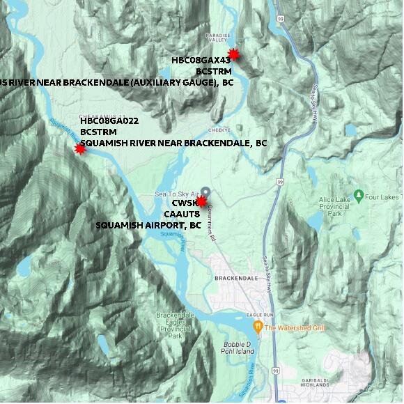 map at zoomlvl 10x10 kilometres for SQUAMISH AIRPORT