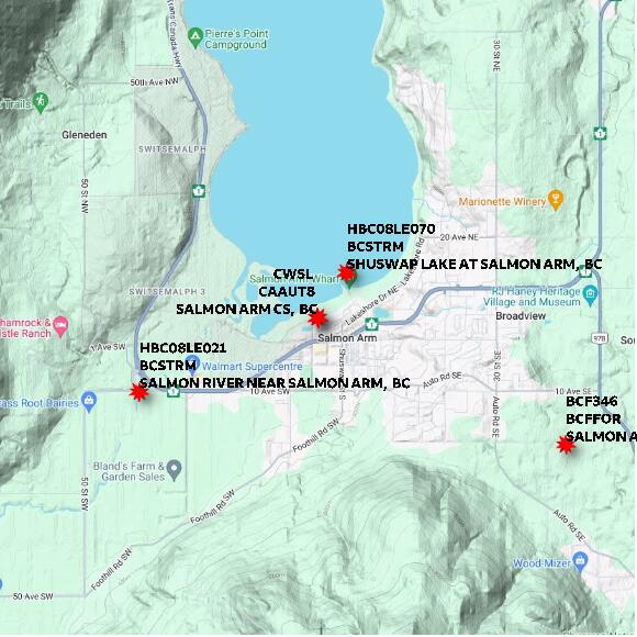 map at zoomlvl 10x10 kilometres for SALMON ARM CS