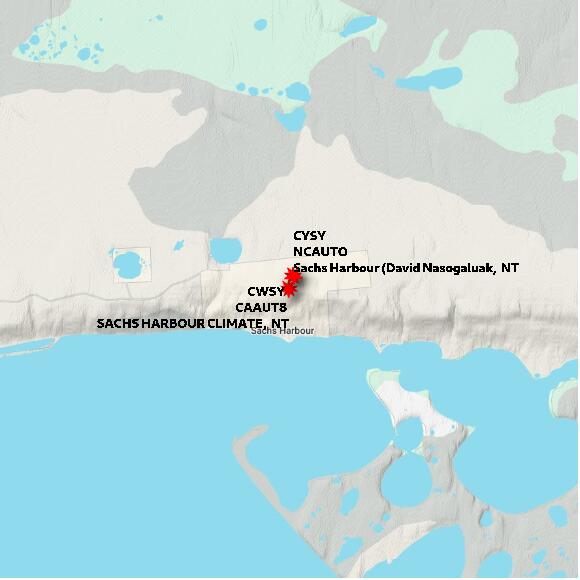 map at zoomlvl 10x10 kilometres for SACHS HARBOUR CLIMATE