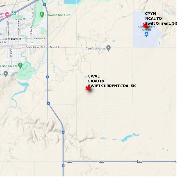 map at zoomlvl 10x10 kilometres for SWIFT CURRENT CDA