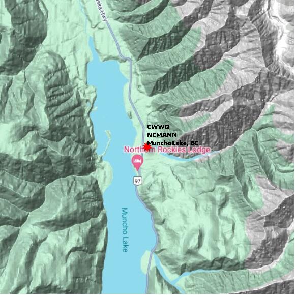 map at zoomlvl 10x10 kilometres for Muncho Lake