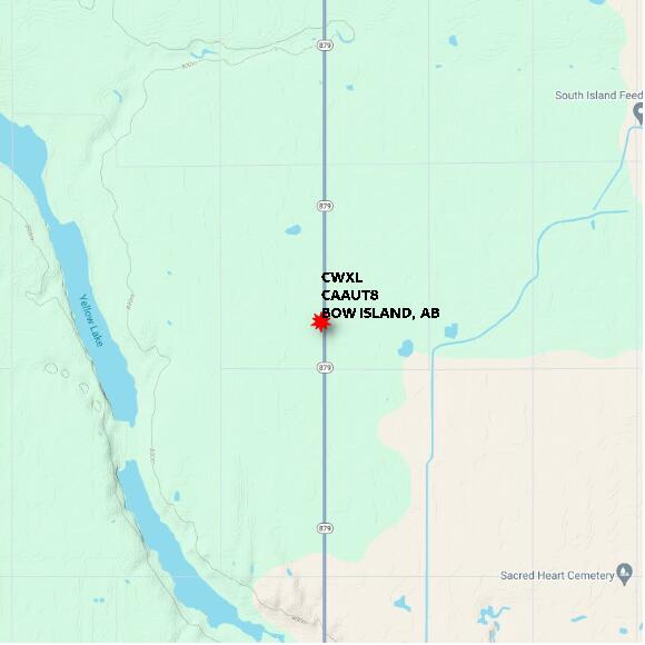 map at zoomlvl 10x10 kilometres for BOW ISLAND