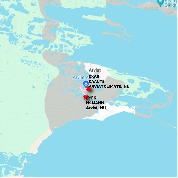 map at zoomlvl 10x10 kilometres for ARVIAT CLIMATE
