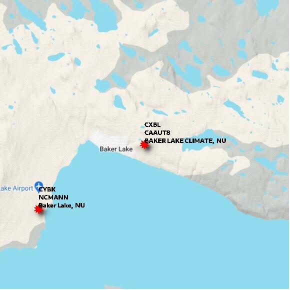 map at zoomlvl 10x10 kilometres for BAKER LAKE CLIMATE