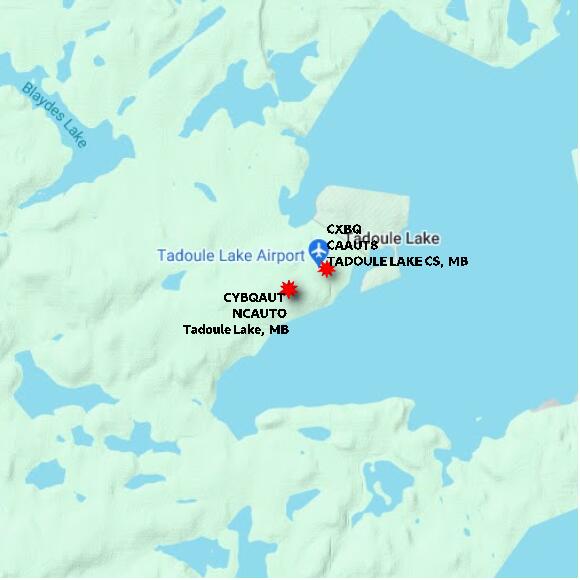 map at zoomlvl 10x10 kilometres for Tadoule Lake