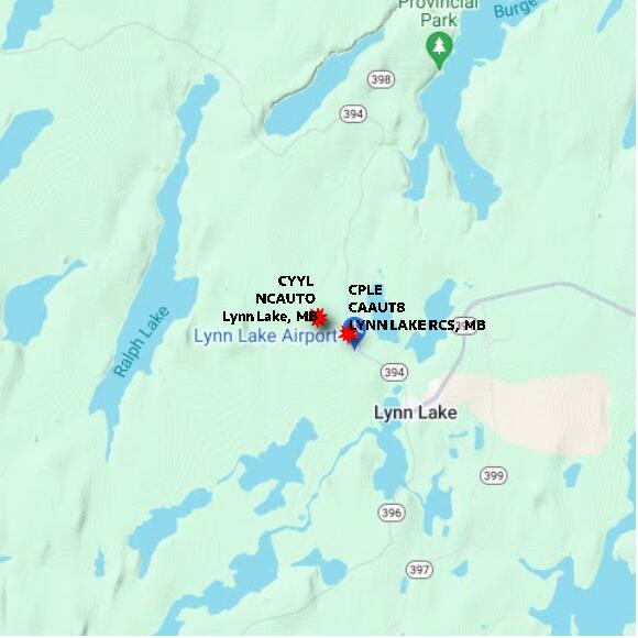 map at zoomlvl 10x10 kilometres for Lynn Lake