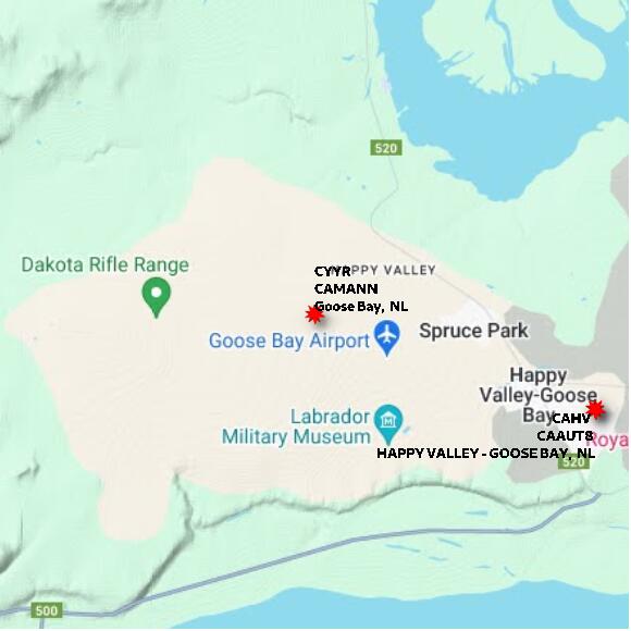 map at zoomlvl 10x10 kilometres for Goose Bay