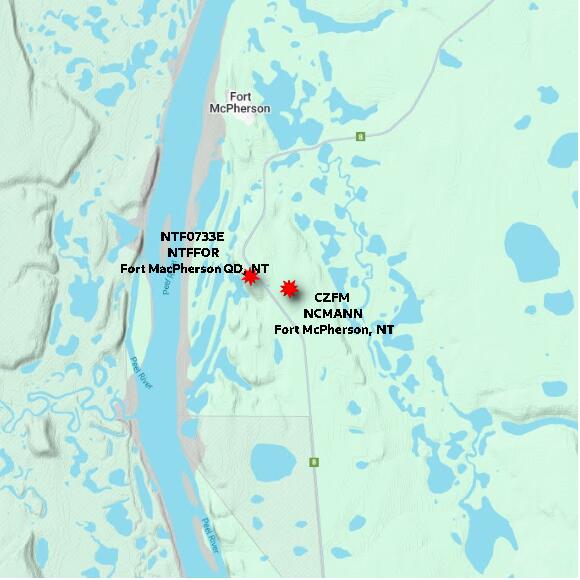 map at zoomlvl 10x10 kilometres for Fort McPherson