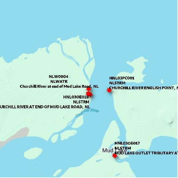 map at zoomlvl 10x10 kilometres for Churchill River at end of Mud Lake Road