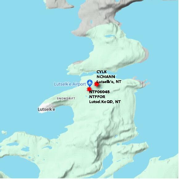 map at zoomlvl 10x10 kilometres for Lutsel Ke QD