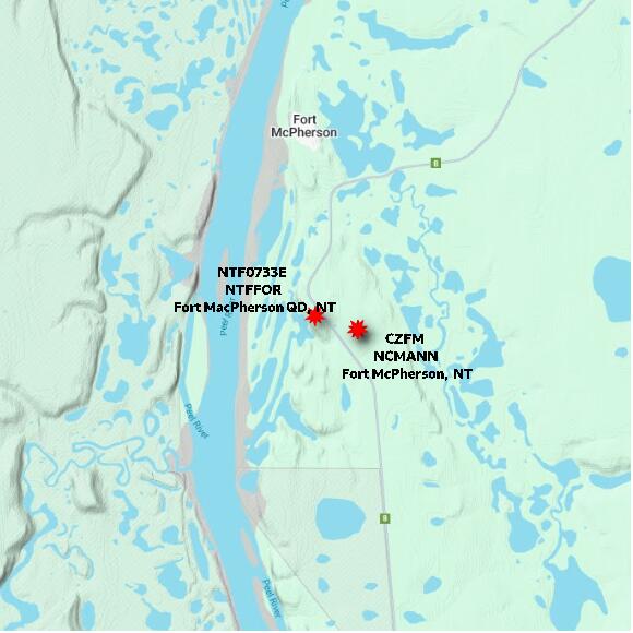 map at zoomlvl 10x10 kilometres for Fort MacPherson QD