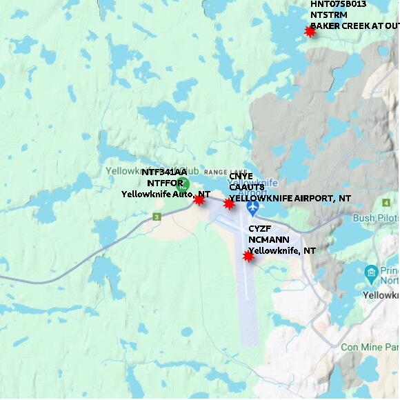 map at zoomlvl 10x10 kilometres for Yellowknife Auto