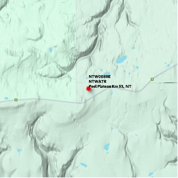 map at zoomlvl 10x10 kilometres for Peel Plateau Km 53