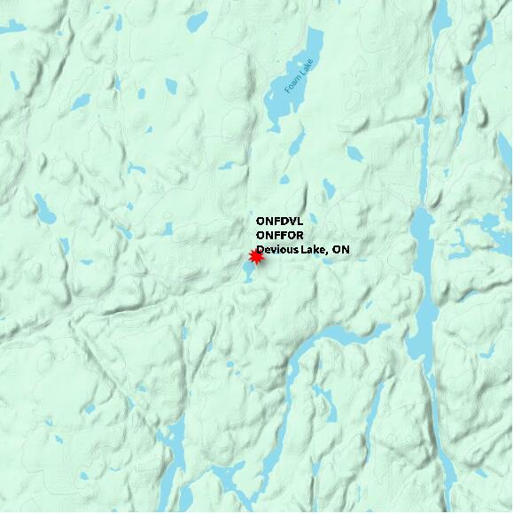 map at zoomlvl 10x10 kilometres for Devious Lake