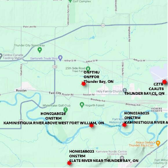 map at zoomlvl 10x10 kilometres for Thunder Bay