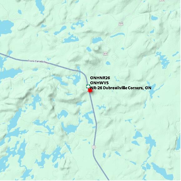 map at zoomlvl 10x10 kilometres for NR-26 Dubreuilville Corners