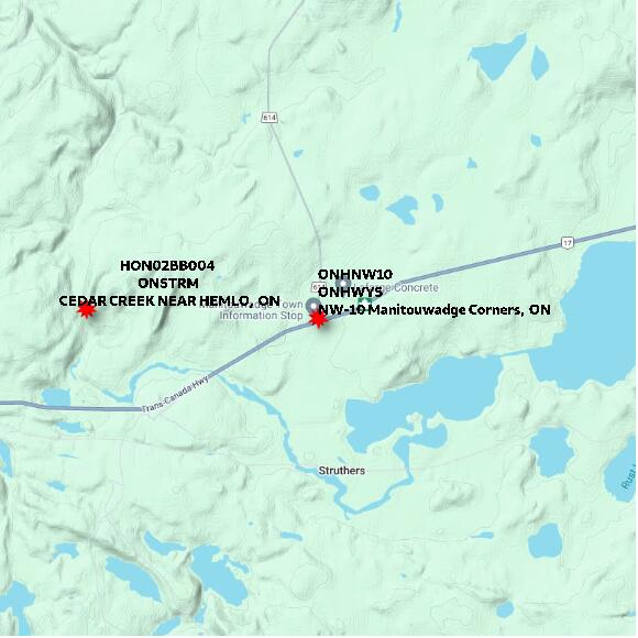 map at zoomlvl 10x10 kilometres for NW-10 Manitouwadge Corners
