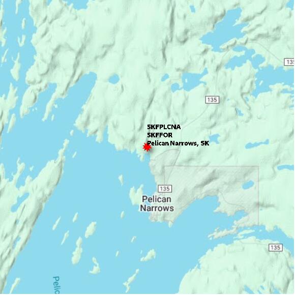 map at zoomlvl 10x10 kilometres for Pelican Narrows