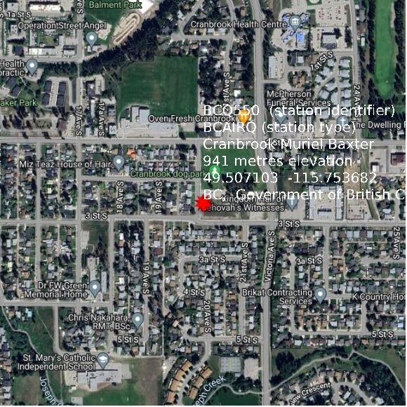 map at zoomlvl 1x1 kilometres for Cranbrook Muriel Baxter