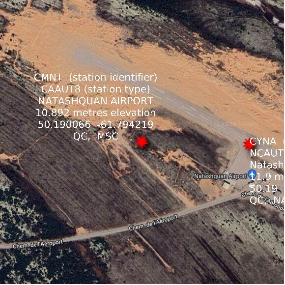 map at zoomlvl 1x1 kilometres for NATASHQUAN AIRPORT