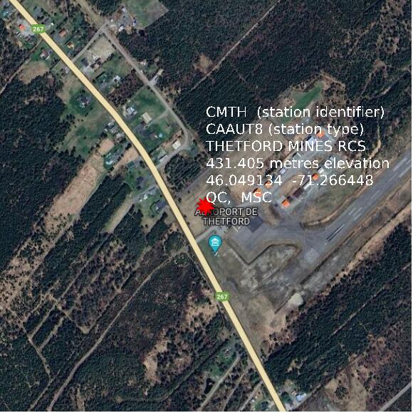 map at zoomlvl 1x1 kilometres for THETFORD MINES RCS