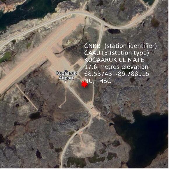map at zoomlvl 1x1 kilometres for KUGAARUK CLIMATE