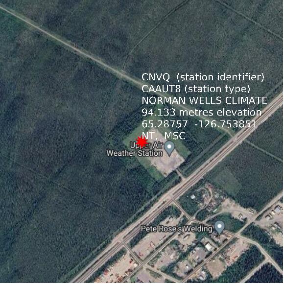 map at zoomlvl 1x1 kilometres for NORMAN WELLS CLIMATE
