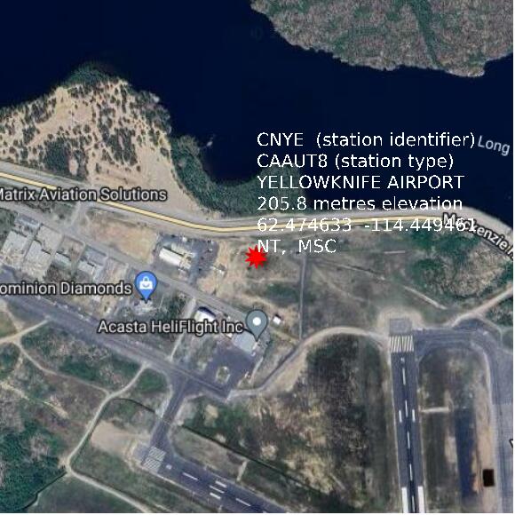 map at zoomlvl 1x1 kilometres for YELLOWKNIFE AIRPORT