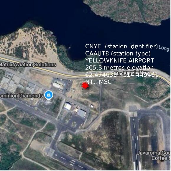 map at zoomlvl 1x1 kilometres for YELLOWKNIFE AIRPORT