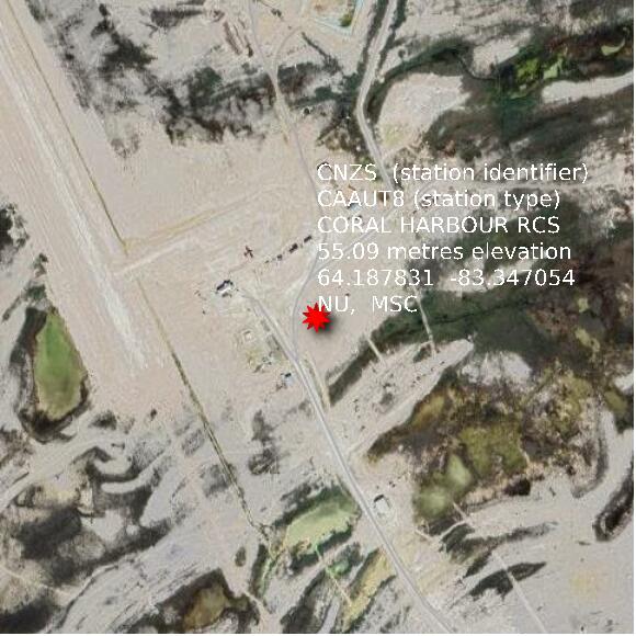 map at zoomlvl 1x1 kilometres for CORAL HARBOUR RCS
