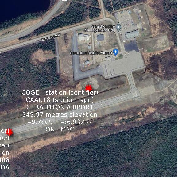 map at zoomlvl 1x1 kilometres for GERALDTON AIRPORT