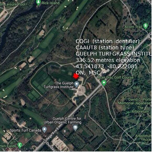 map at zoomlvl 1x1 kilometres for GUELPH TURFGRASS INSTITUTE