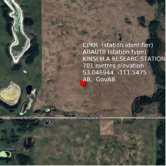 map at zoomlvl 1x1 kilometres for KINSELLA RESEARC STATION